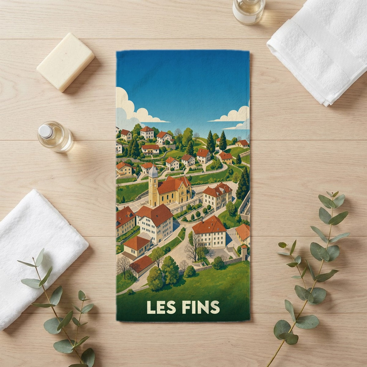 Serviette de bain 30 cm x 60 cm souvenir de Les Fins