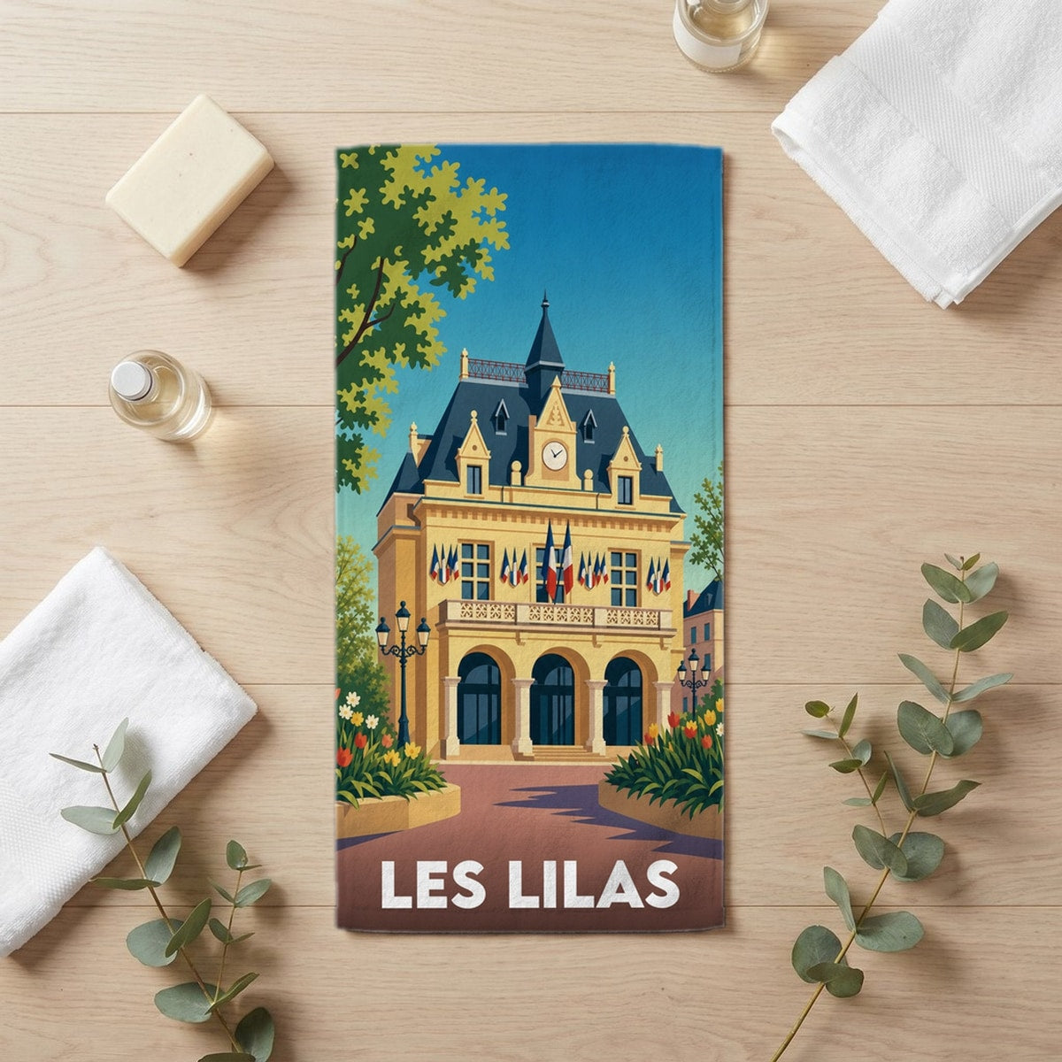 Serviette de bain 30 cm x 60 cm souvenir de Les Lilas