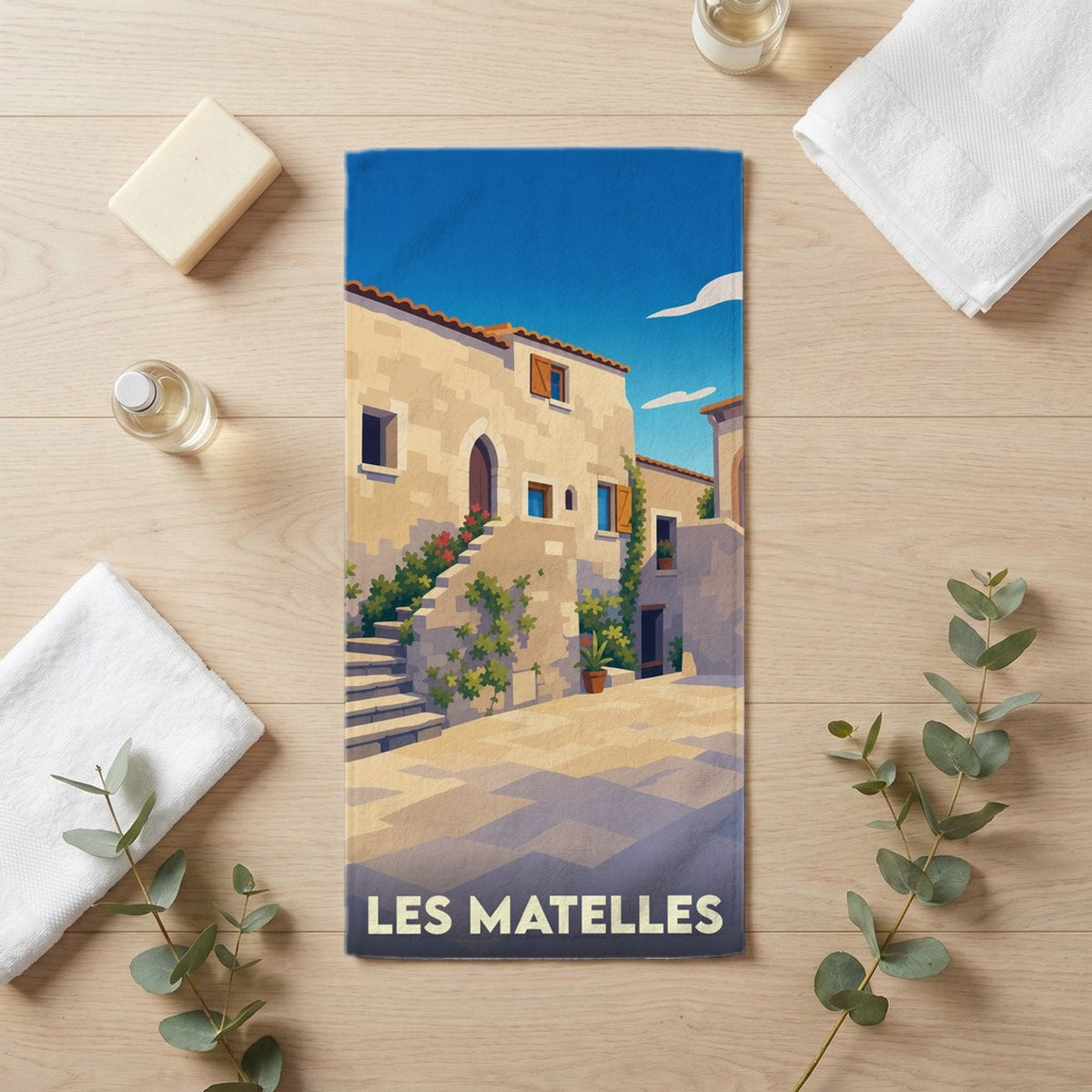 Serviette de bain 30 cm x 60 cm souvenir de Les Matelles