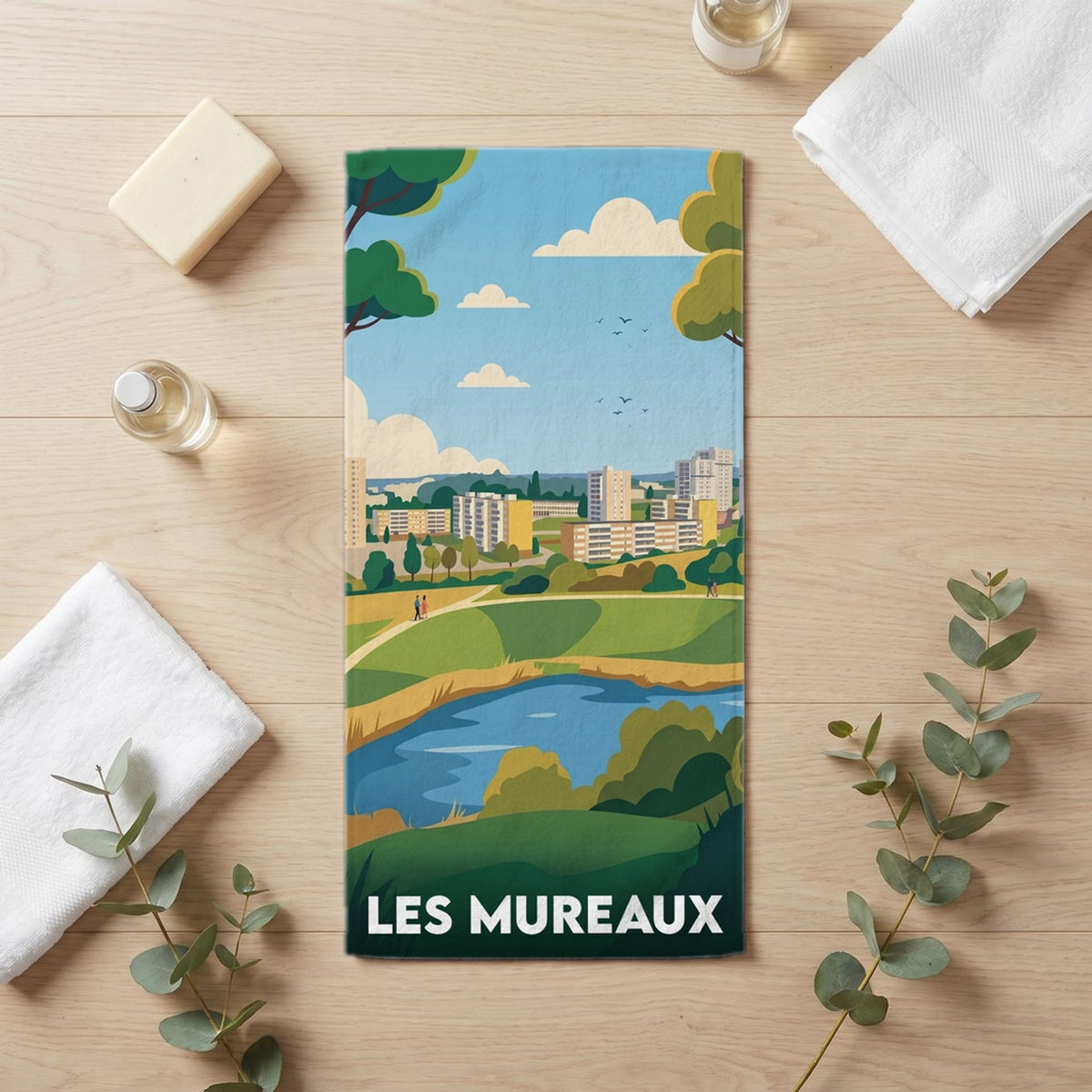 Serviette de bain 30 cm x 60 cm souvenir de Les Mureaux