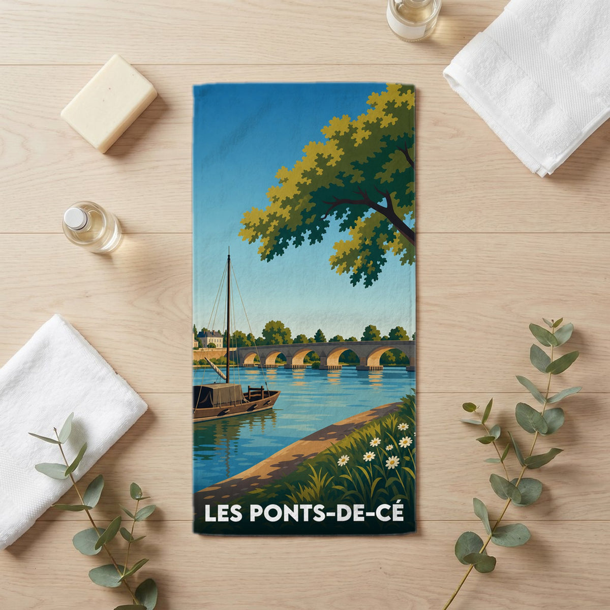 Serviette de bain 30 cm x 60 cm souvenir de Les Ponts-de-Cé