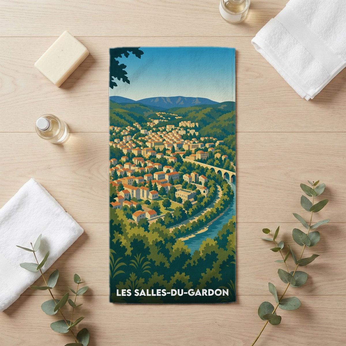 Serviette de bain 30 cm x 60 cm souvenir de Les Salles-du-Gardon
