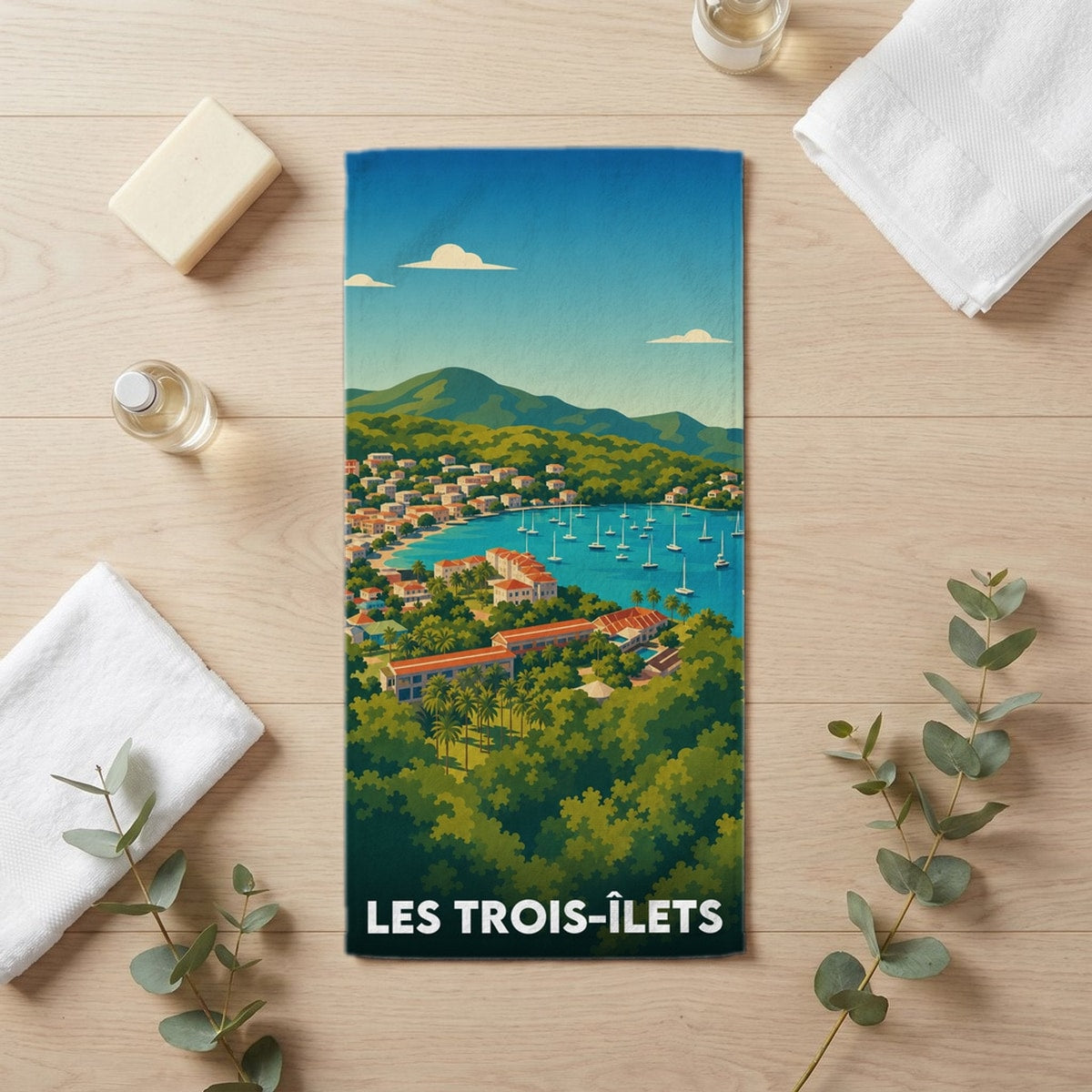 Serviette de bain 30 cm x 60 cm souvenir de Les Trois-Îlets