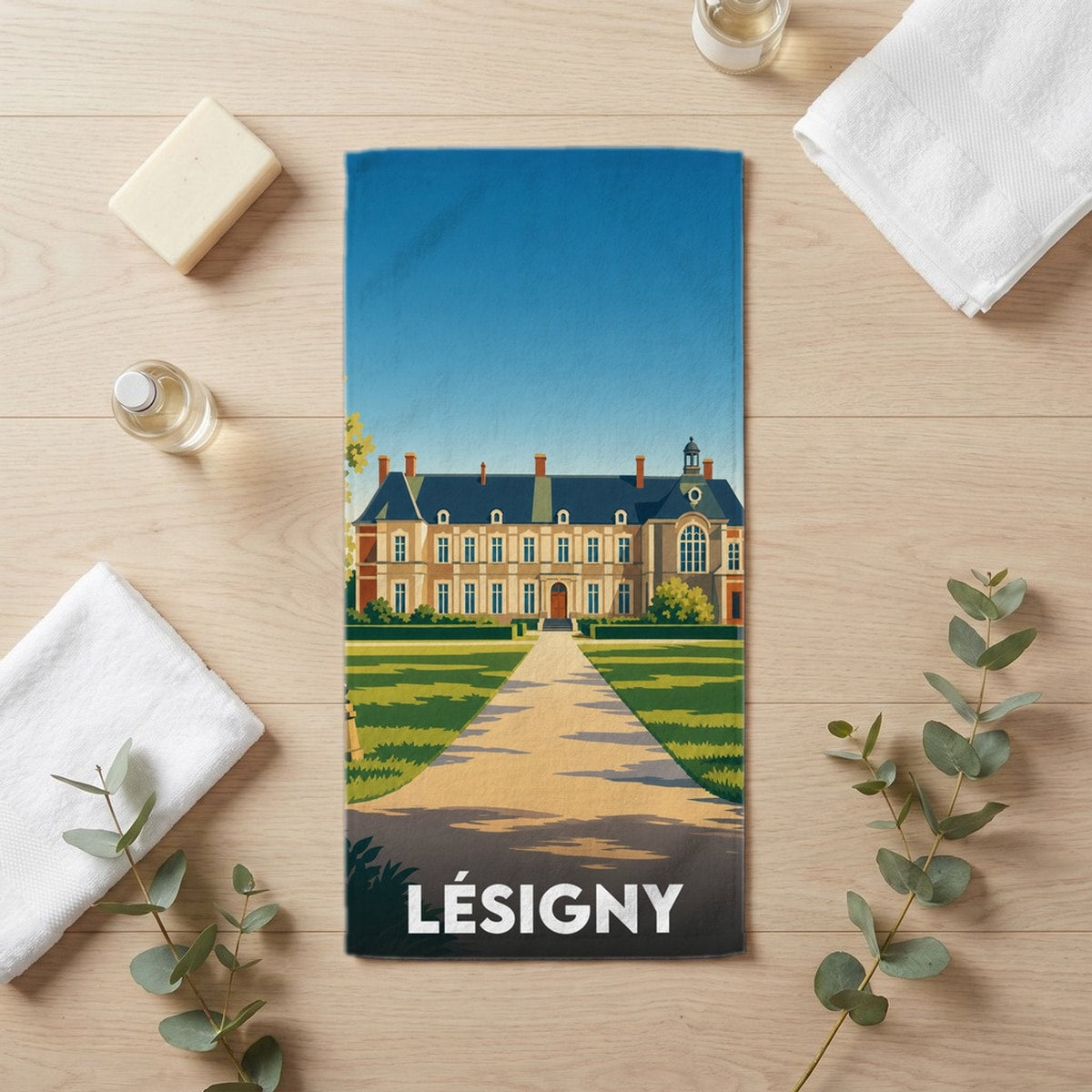 Serviette de bain 30 cm x 60 cm souvenir de Lésigny