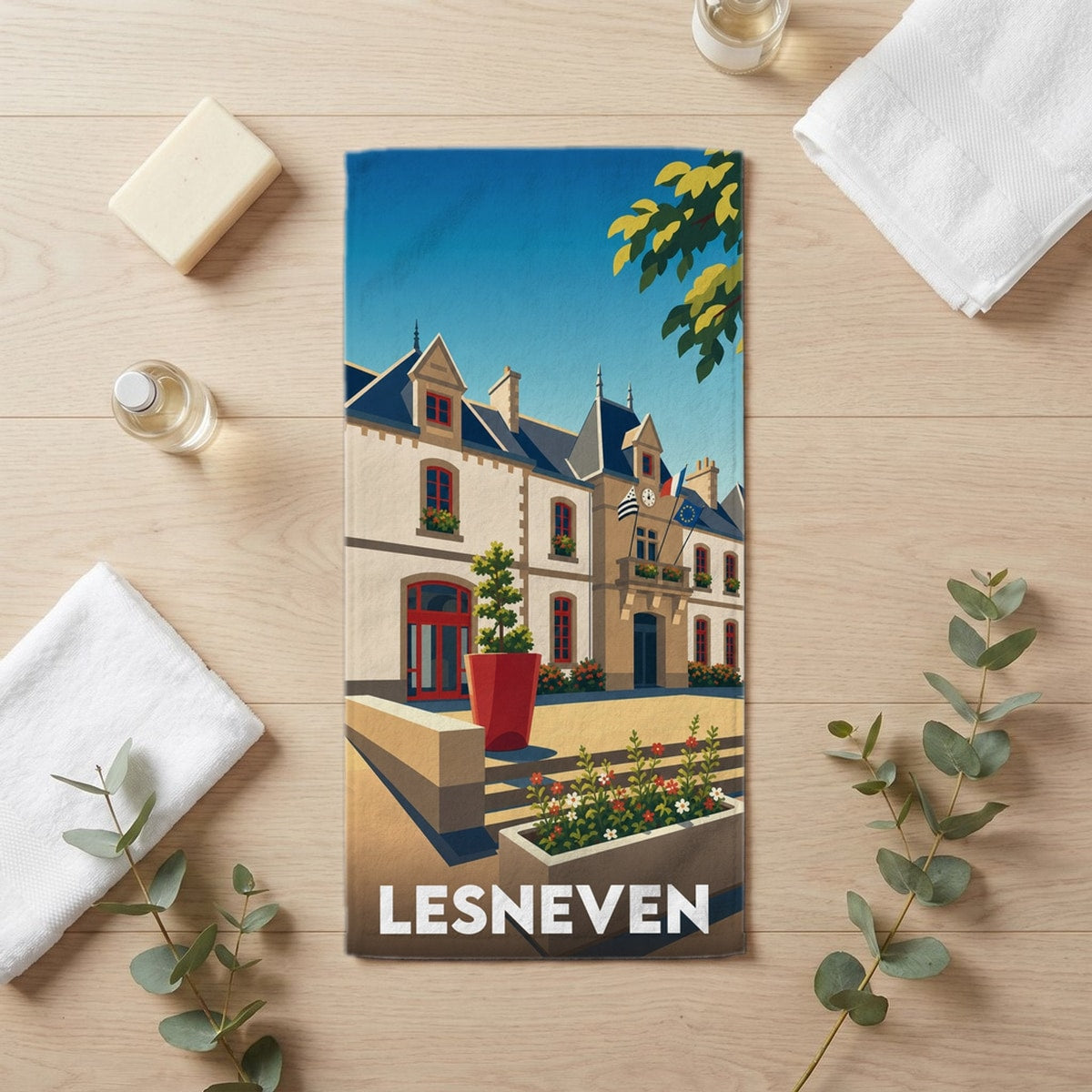Serviette de bain 30 cm x 60 cm souvenir de Lesneven