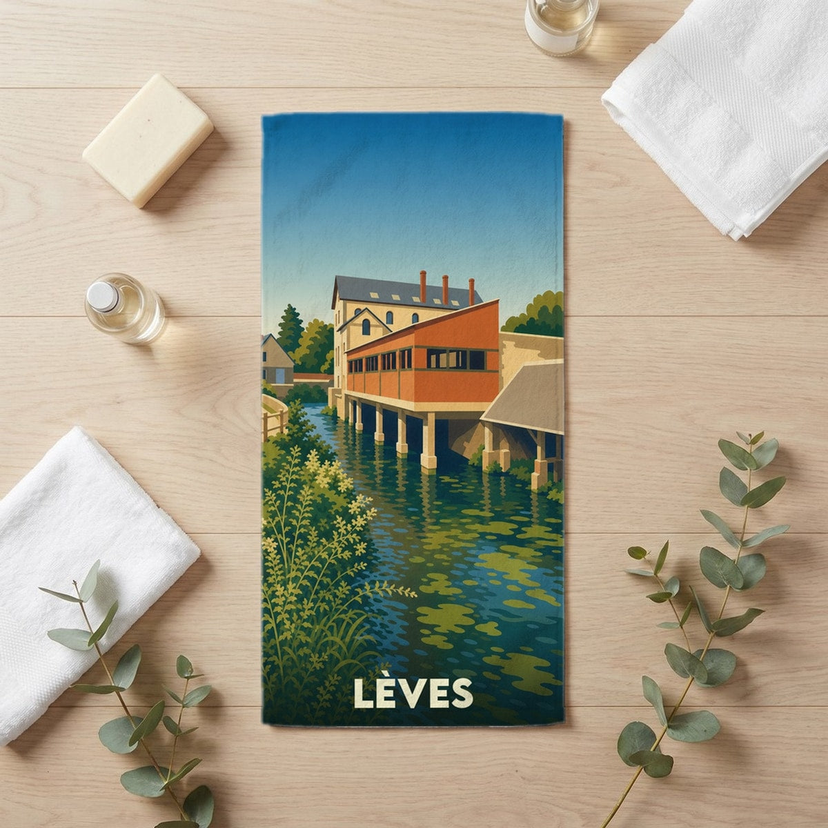 Serviette de bain 30 cm x 60 cm souvenir de Lèves