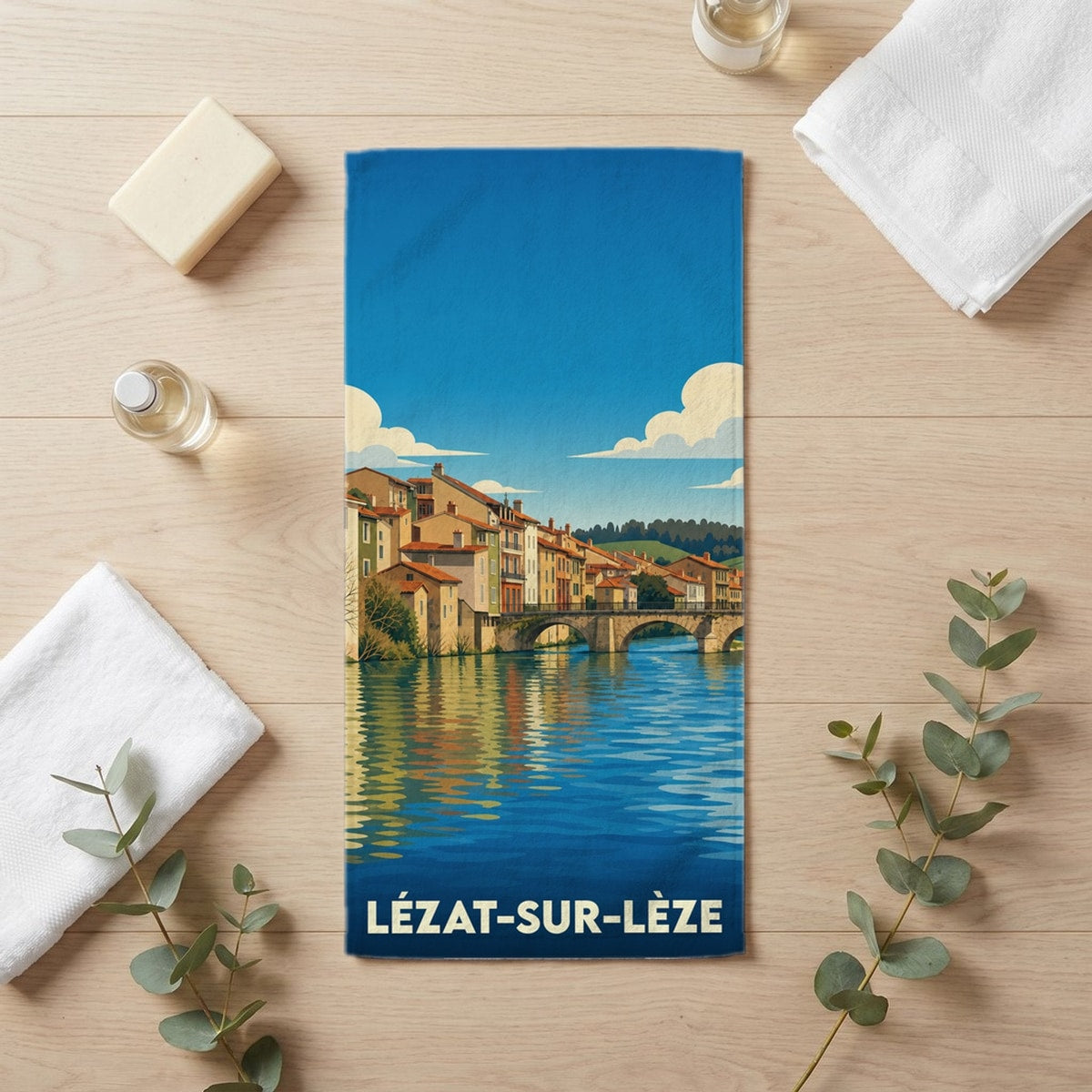 Serviette de bain 30 cm x 60 cm souvenir de Lézat-sur-Lèze
