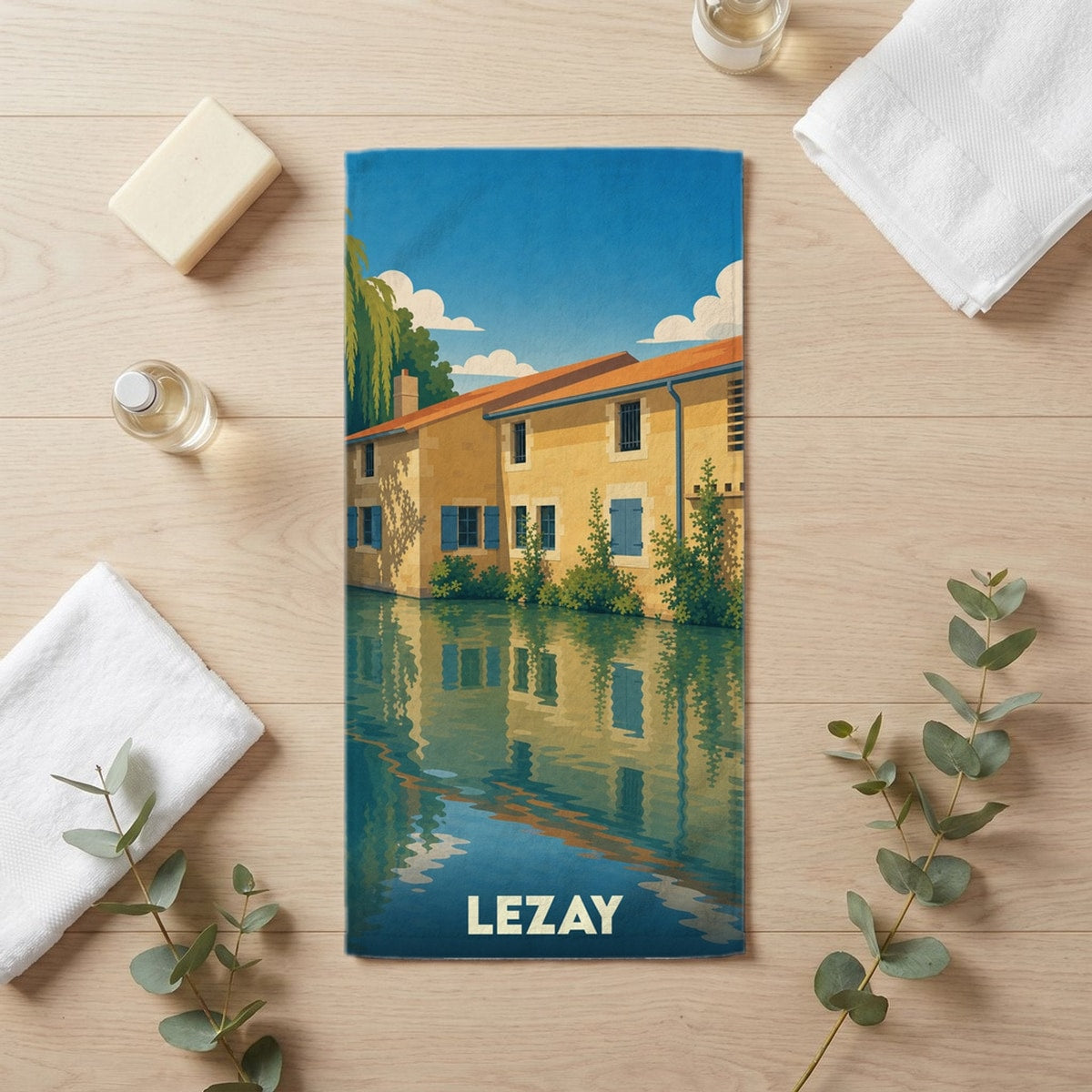 Serviette de bain 30 cm x 60 cm souvenir de Lezay