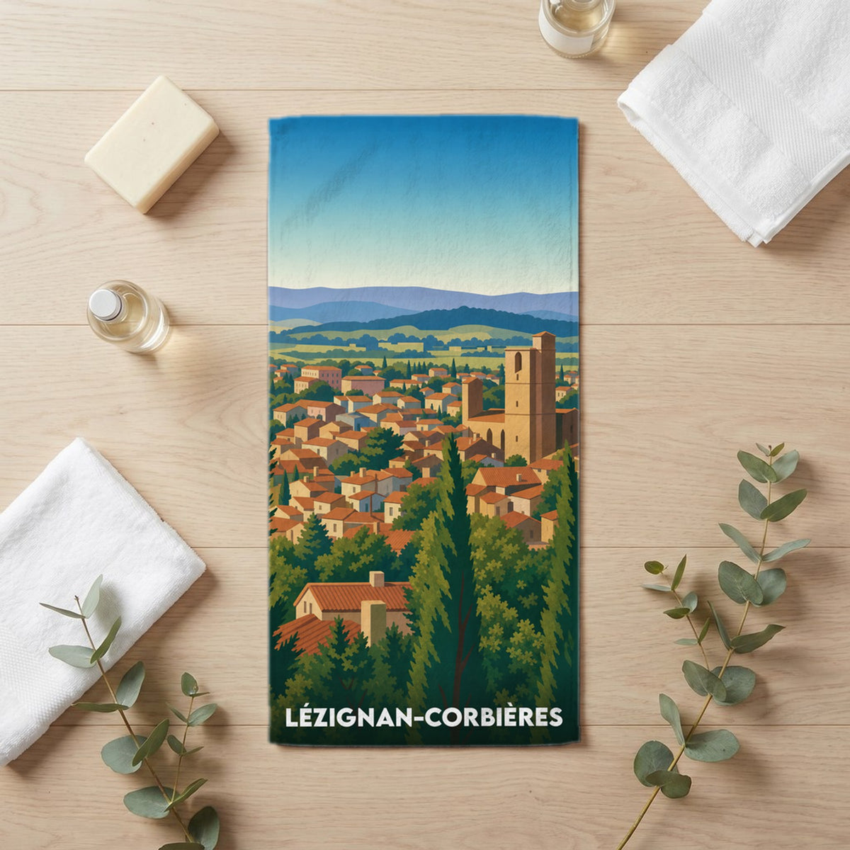Serviette de bain 30 cm x 60 cm souvenir de Lézignan-Corbières