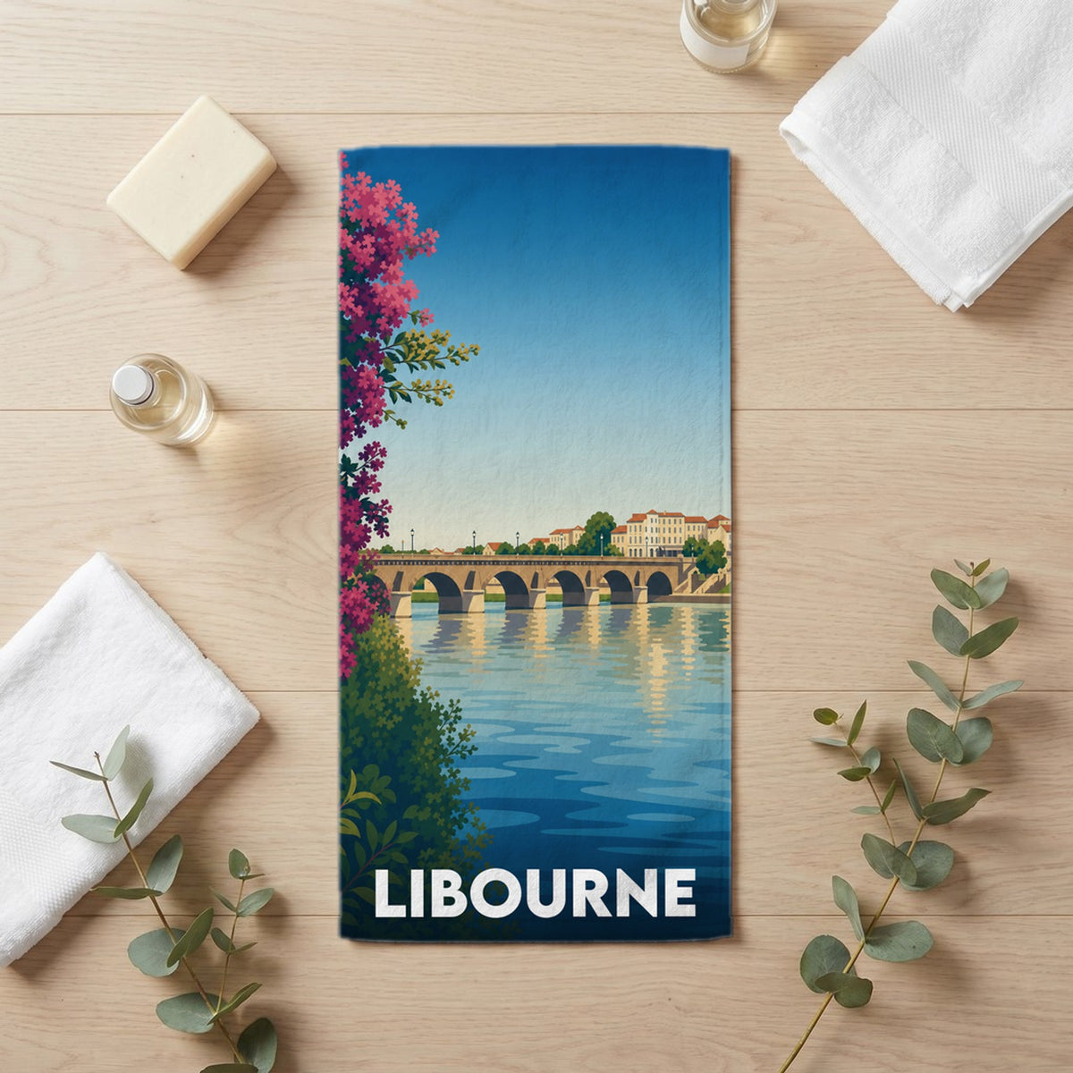 Serviette de bain 30 cm x 60 cm souvenir de Libourne