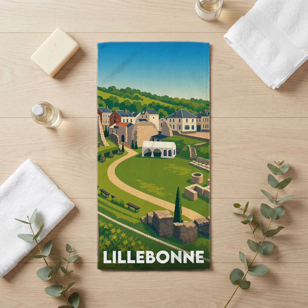 Serviette de bain 30 cm x 60 cm souvenir de Lillebonne