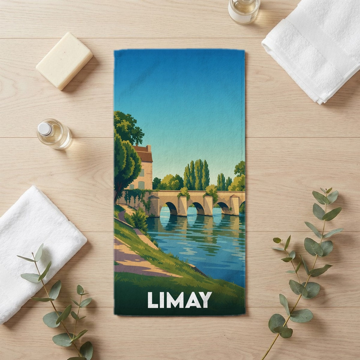 Serviette de bain 30 cm x 60 cm souvenir de Limay