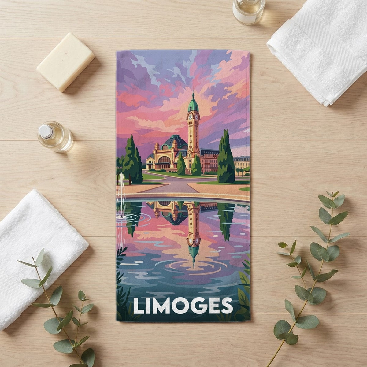 Serviette de bain 30 cm x 60 cm souvenir de Limoges
