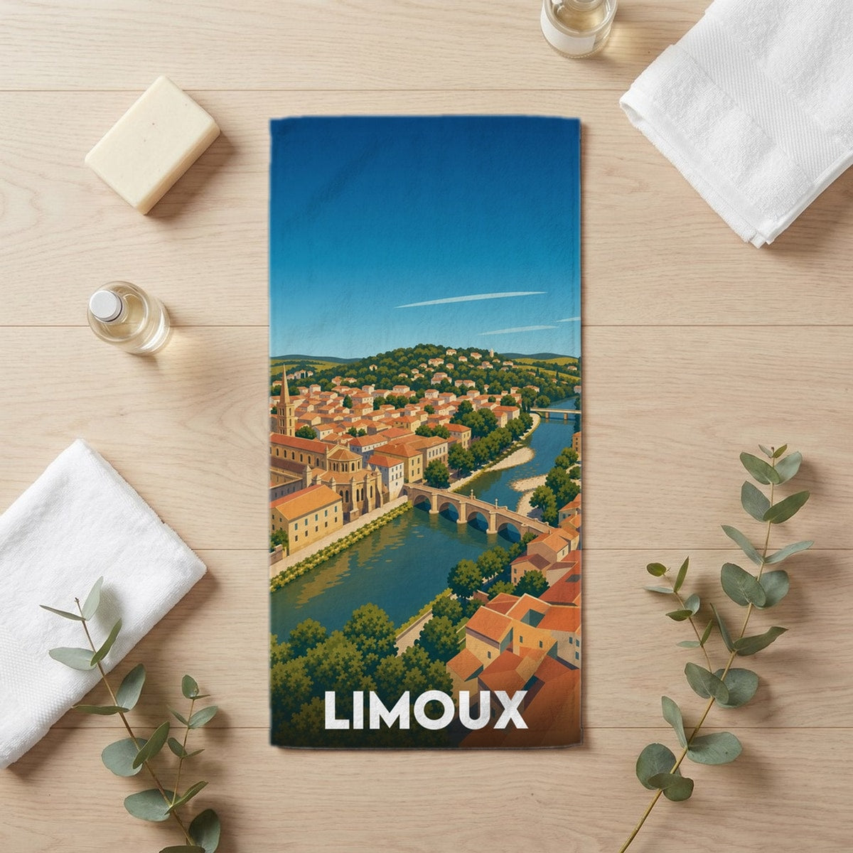 Serviette de bain 30 cm x 60 cm souvenir de Limoux