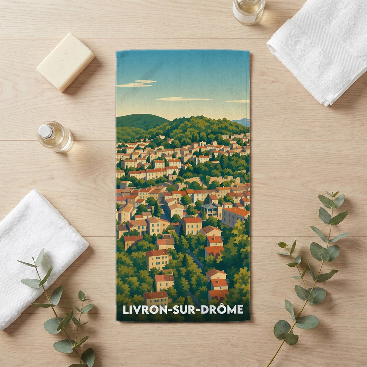Serviette de bain 30 cm x 60 cm souvenir de Livron-sur-Drôme