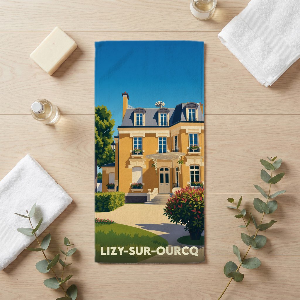 Serviette de bain 30 cm x 60 cm souvenir de Lizy-sur-Ourcq