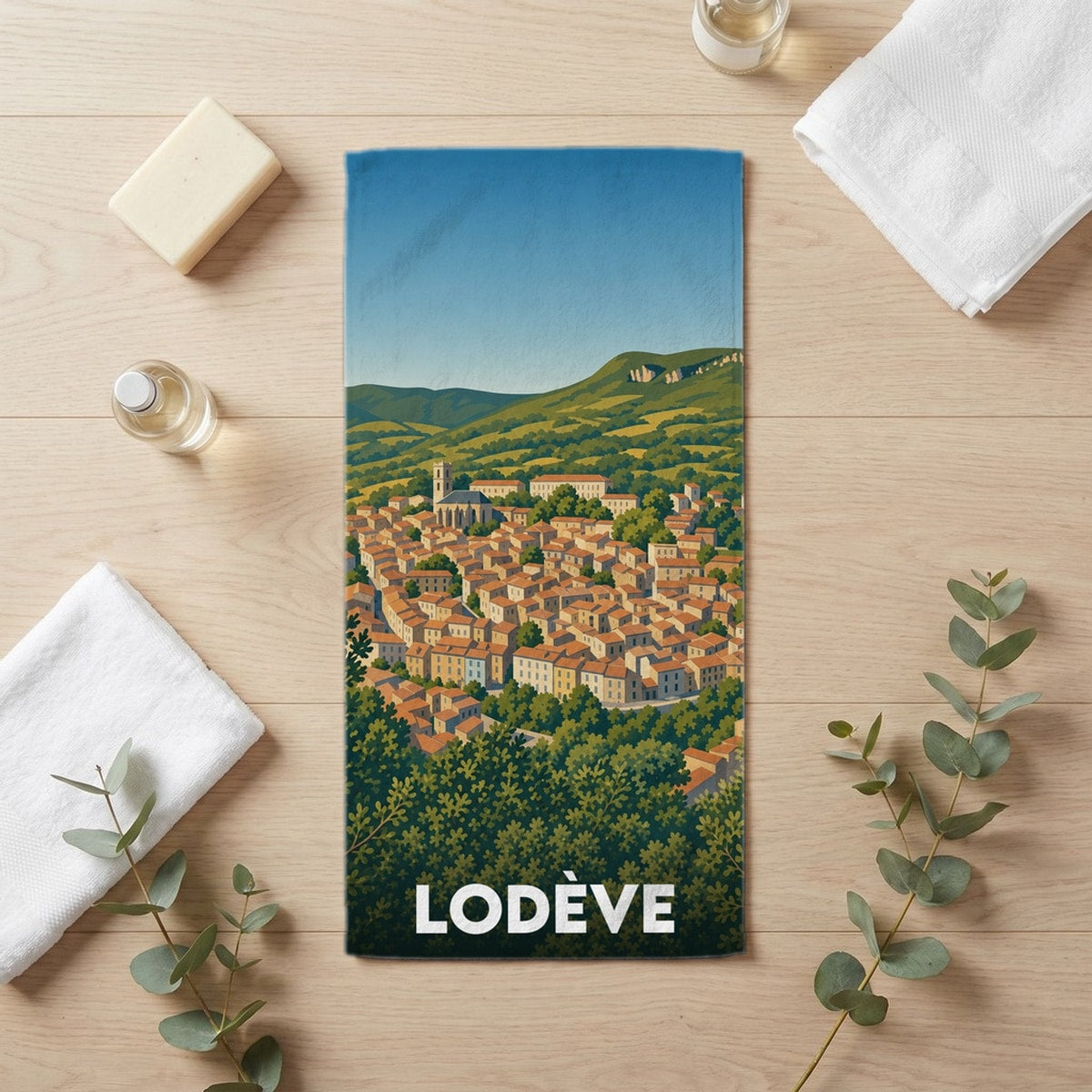Serviette de bain 30 cm x 60 cm souvenir de Lodève
