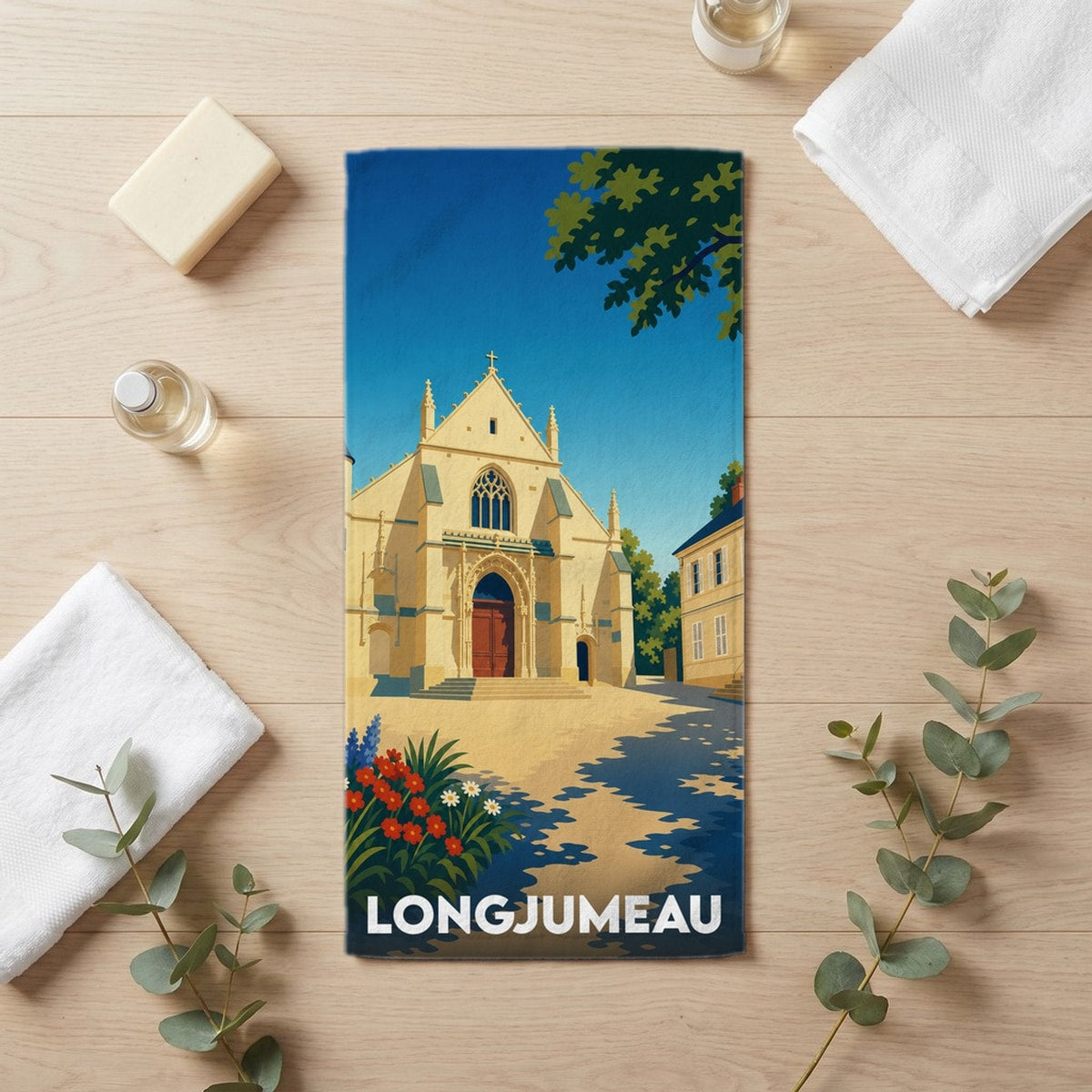 Serviette de bain 30 cm x 60 cm souvenir de Longjumeau