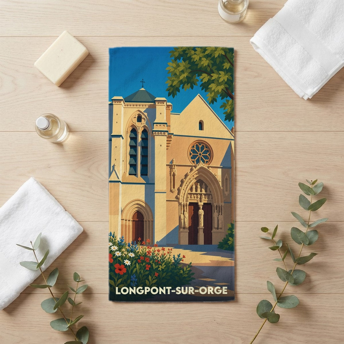 Serviette de bain 30 cm x 60 cm souvenir de Longpont-sur-Orge