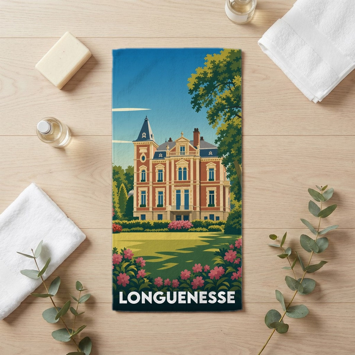 Serviette de bain 30 cm x 60 cm souvenir de Longuenesse
