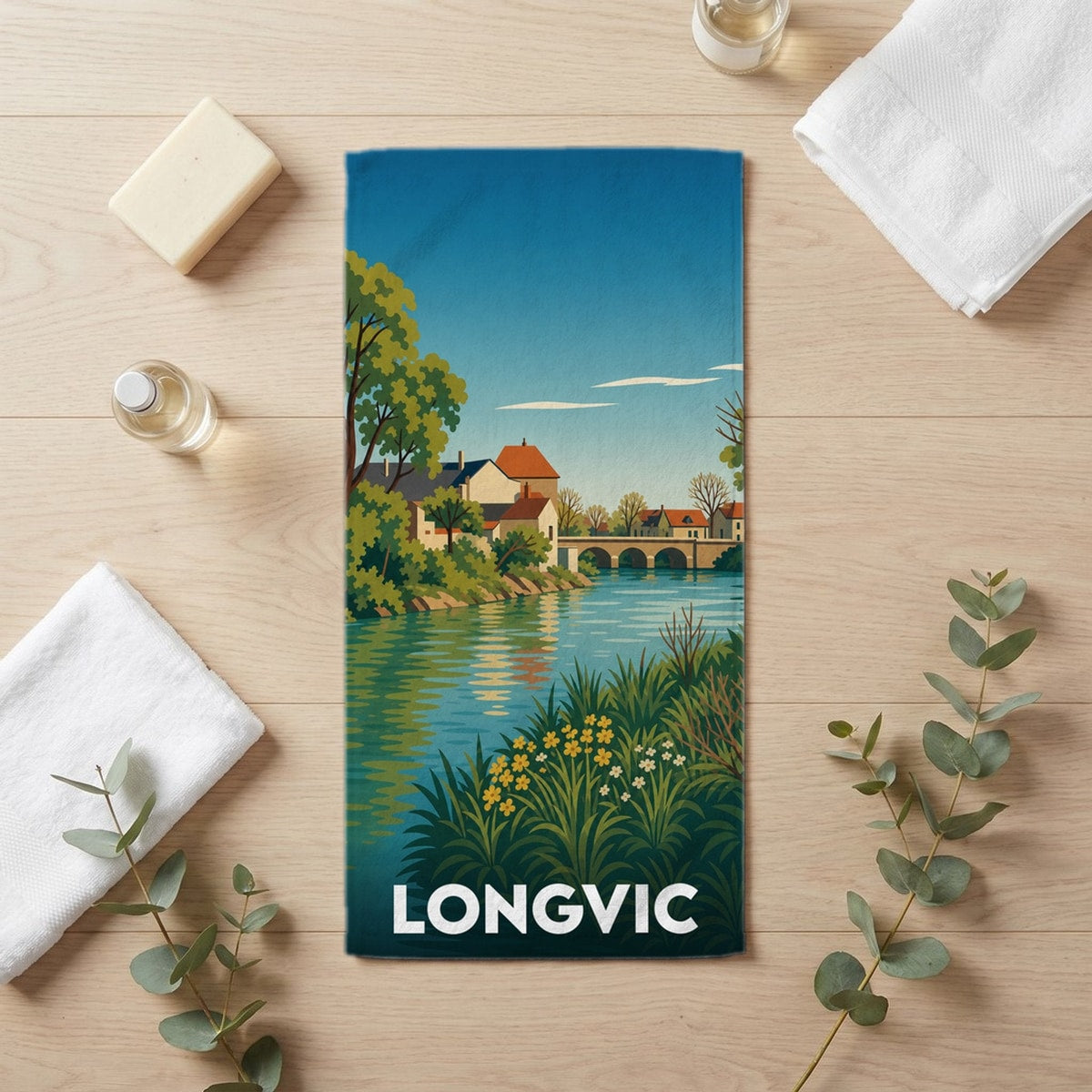 Serviette de bain 30 cm x 60 cm souvenir de Longvic