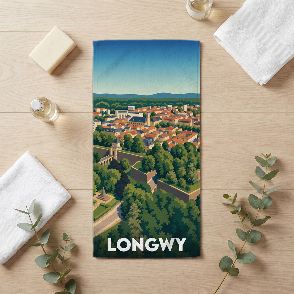 Serviette de bain 30 cm x 60 cm souvenir de Longwy