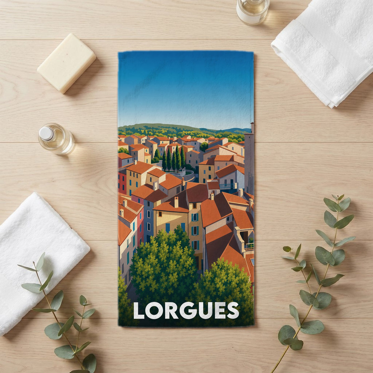 Serviette de bain 30 cm x 60 cm souvenir de Lorgues