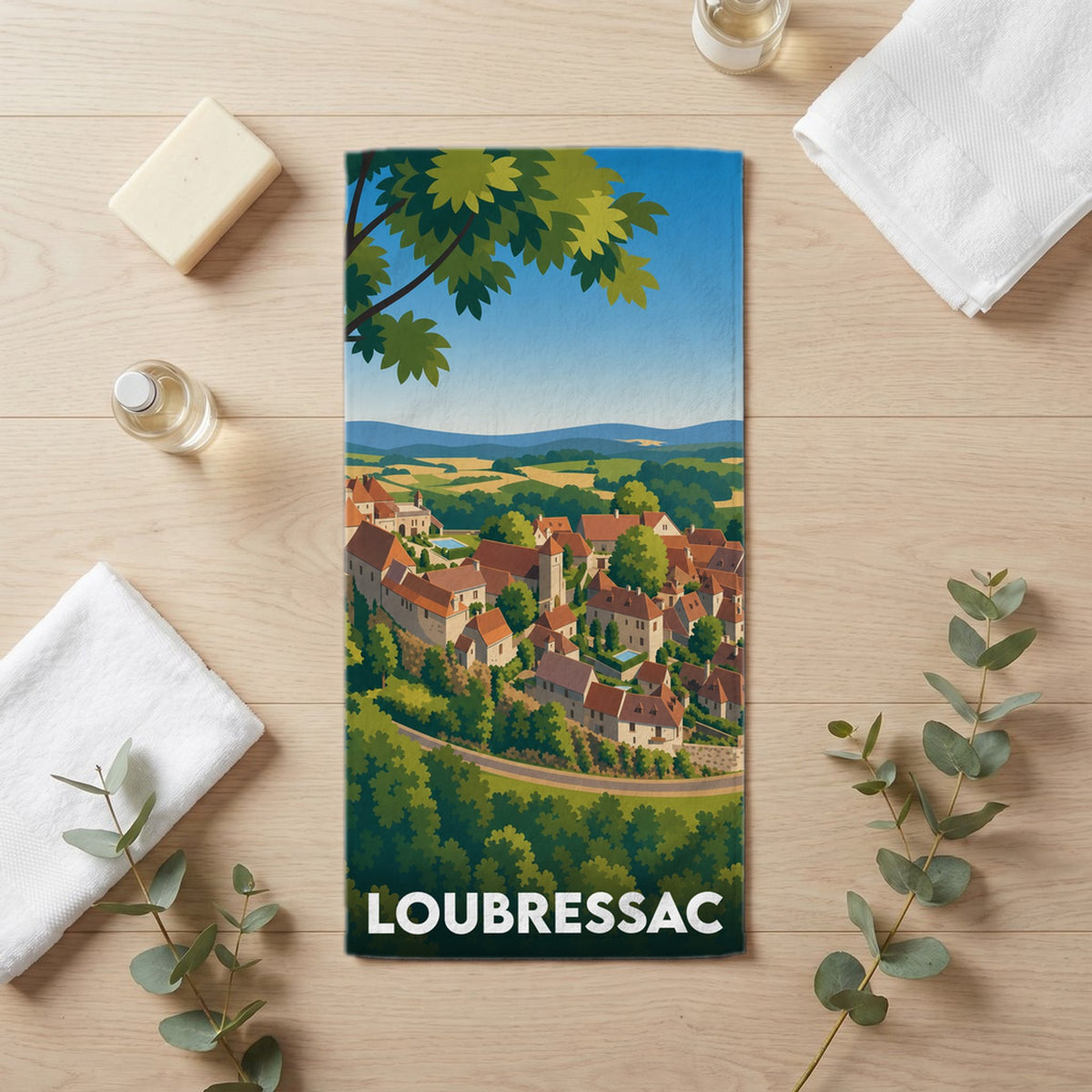 Serviette de bain 30 cm x 60 cm souvenir de Loubressac