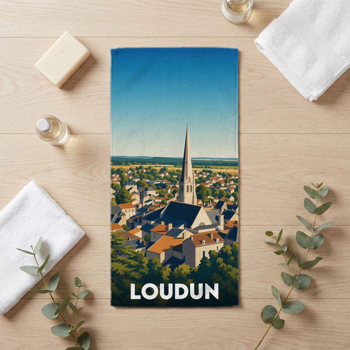 Serviette de bain 30 cm x 60 cm souvenir de Loudun