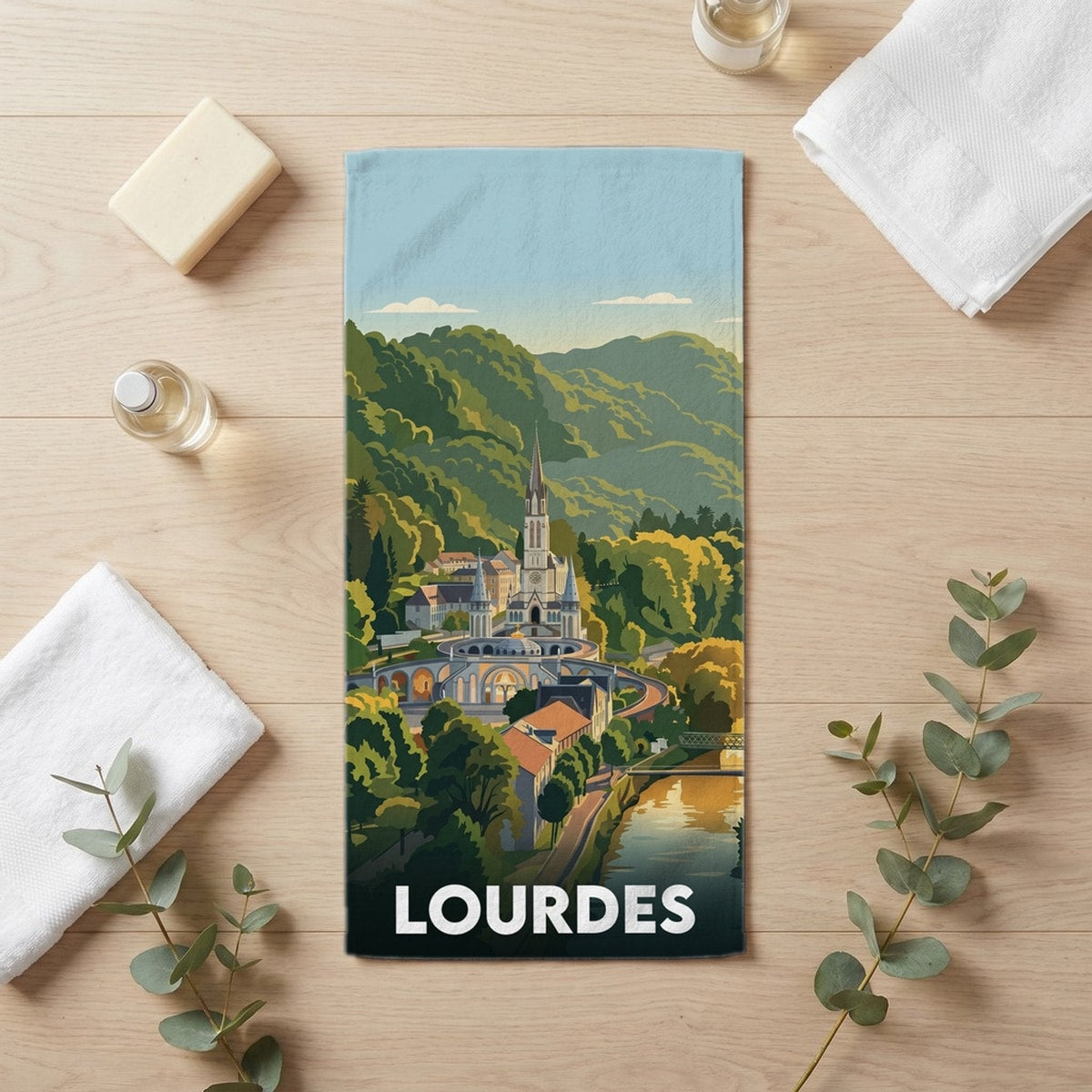 Serviette de bain 30 cm x 60 cm souvenir de Lourdes