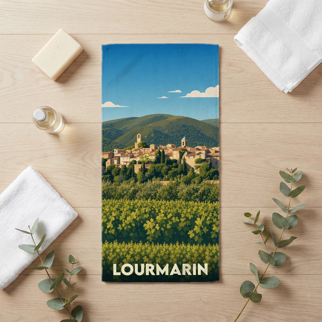 Serviette de bain 30 cm x 60 cm souvenir de Lourmarin