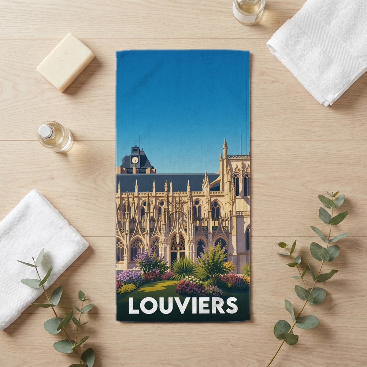 Serviette de bain 30 cm x 60 cm souvenir de Louviers