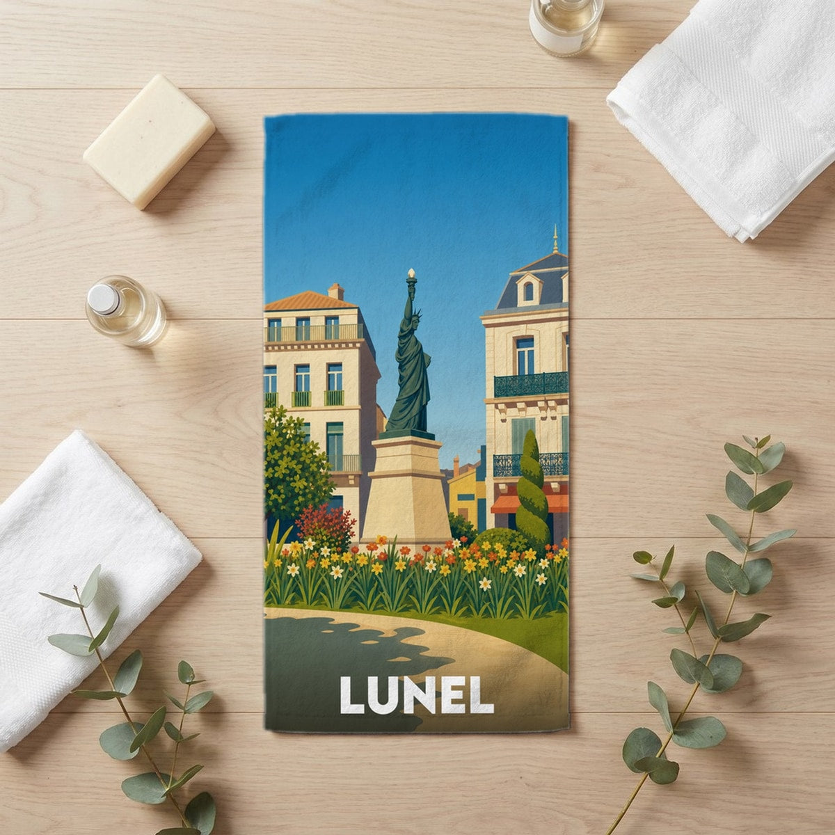 Serviette de bain 30 cm x 60 cm souvenir de Lunel