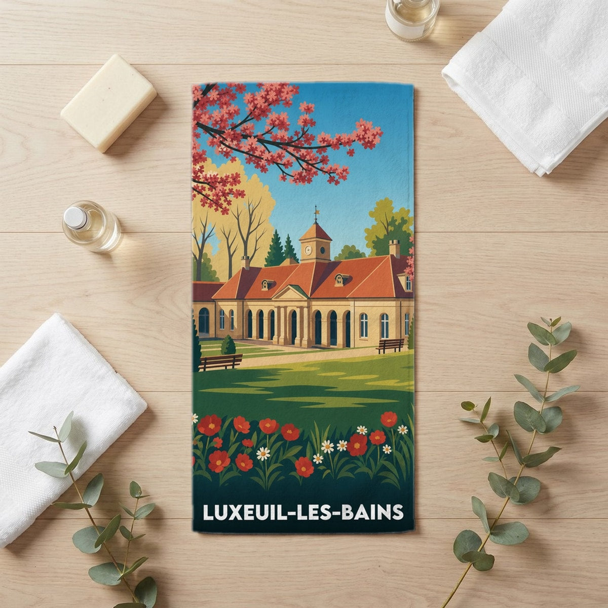 Serviette de bain 30 cm x 60 cm souvenir de Luxeuil-les-Bains