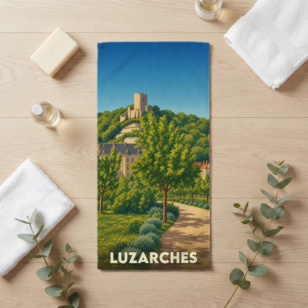 Serviette de bain 30 cm x 60 cm souvenir de Luzarches