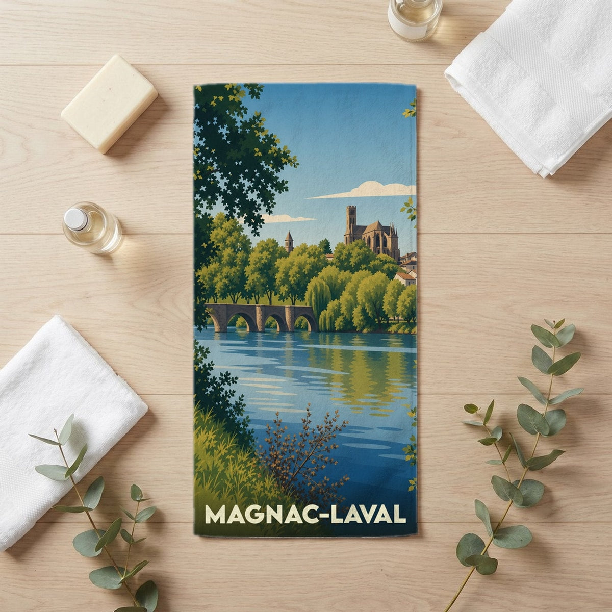 Serviette de bain 30 cm x 60 cm souvenir de Magnac-Laval