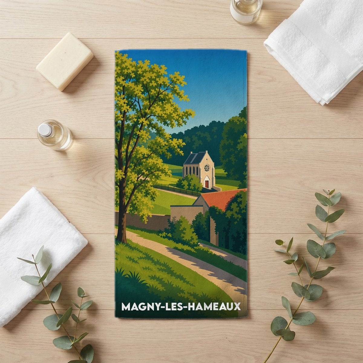 Serviette de bain 30 cm x 60 cm souvenir de Magny-les-Hameaux