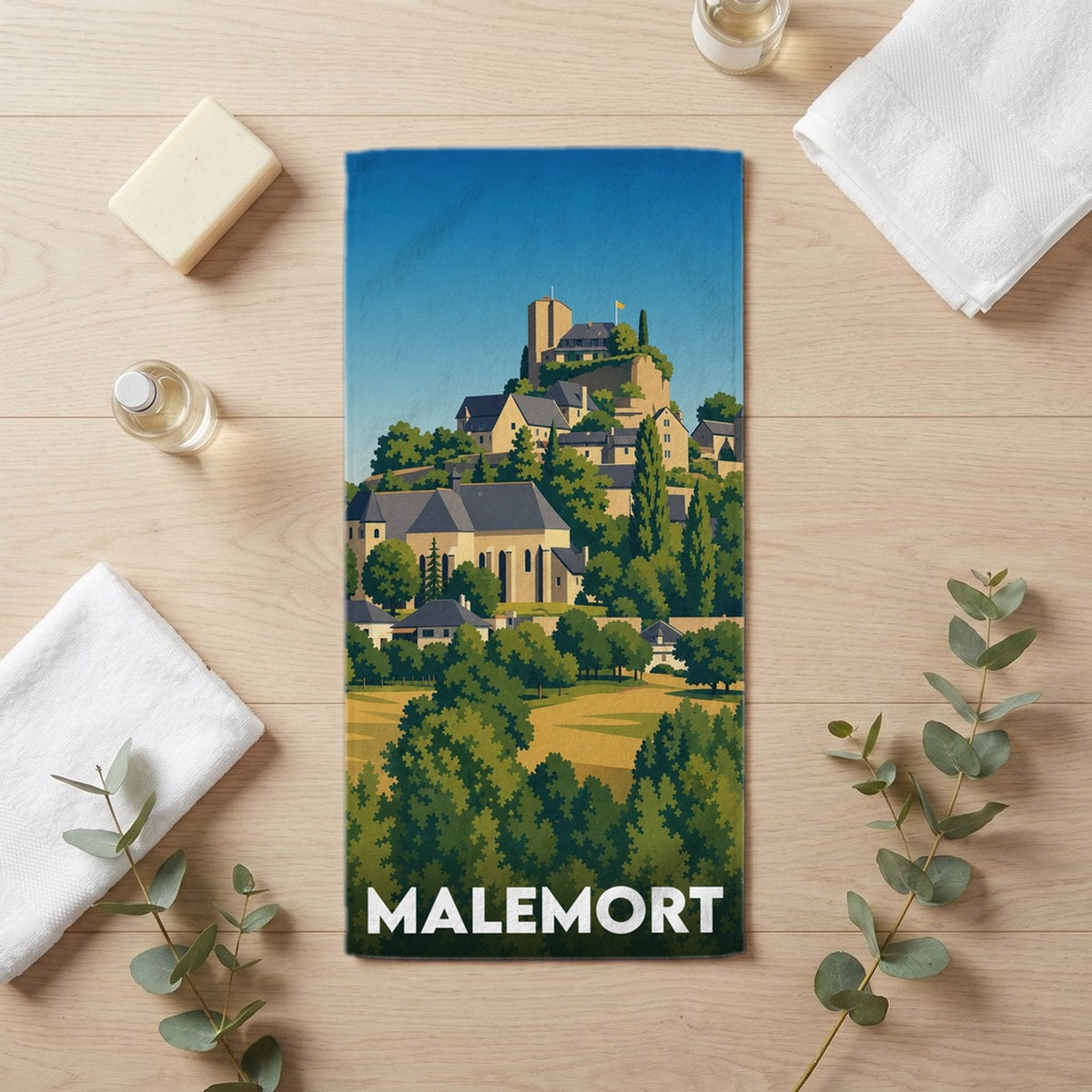 Serviette de bain 30 cm x 60 cm souvenir de Malemort