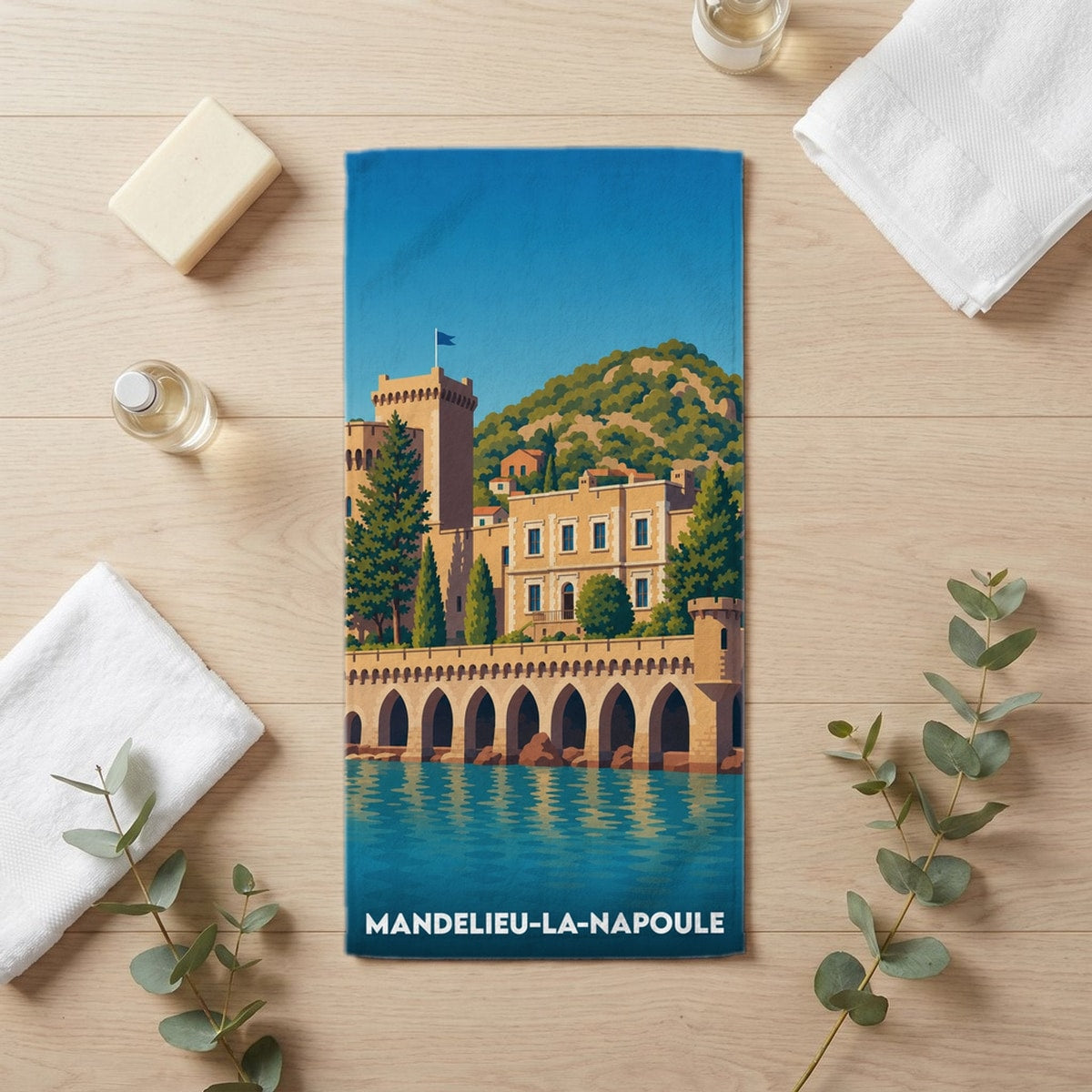 Serviette de bain 30 cm x 60 cm souvenir de Mandelieu-la-Napoule