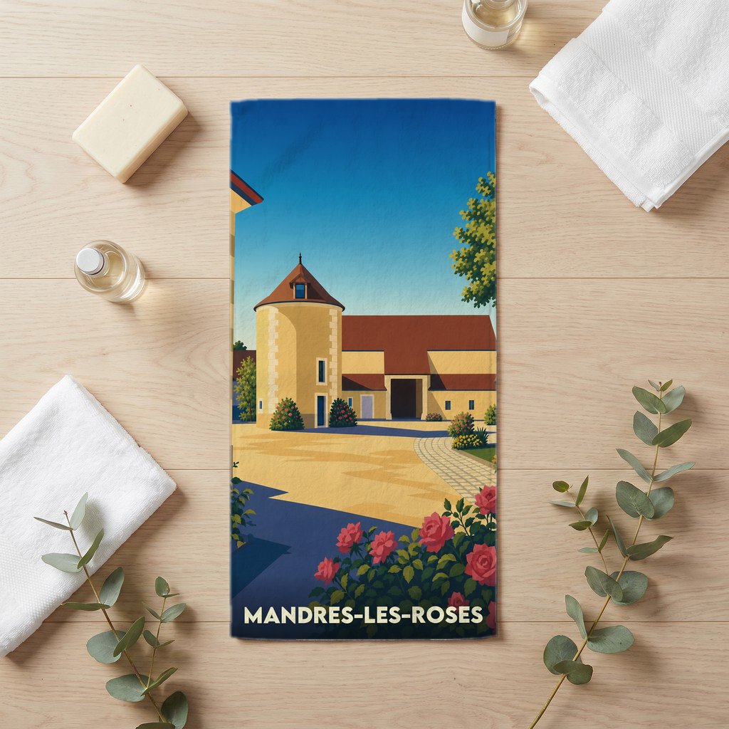 Serviette de bain 30 cm x 60 cm souvenir de Mandres-les-Roses