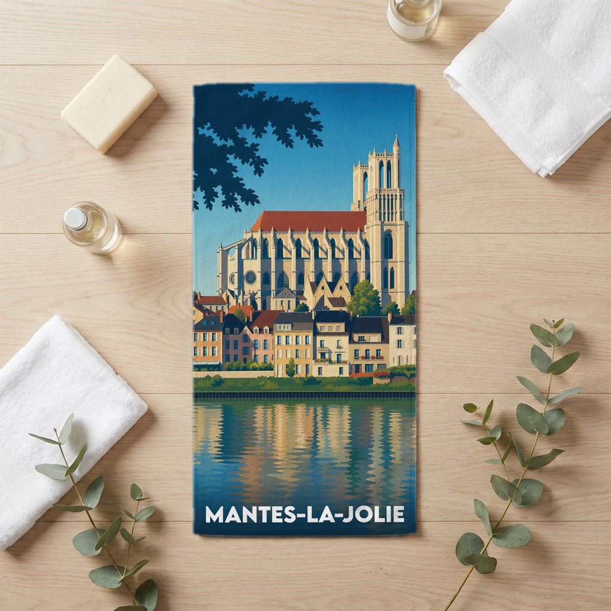 Serviette de bain 30 cm x 60 cm souvenir de Mantes-la-Jolie