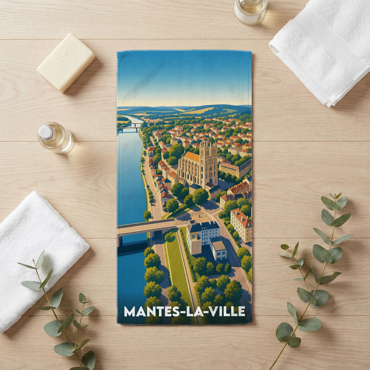 Serviette de bain 30 cm x 60 cm souvenir de Mantes-la-Ville