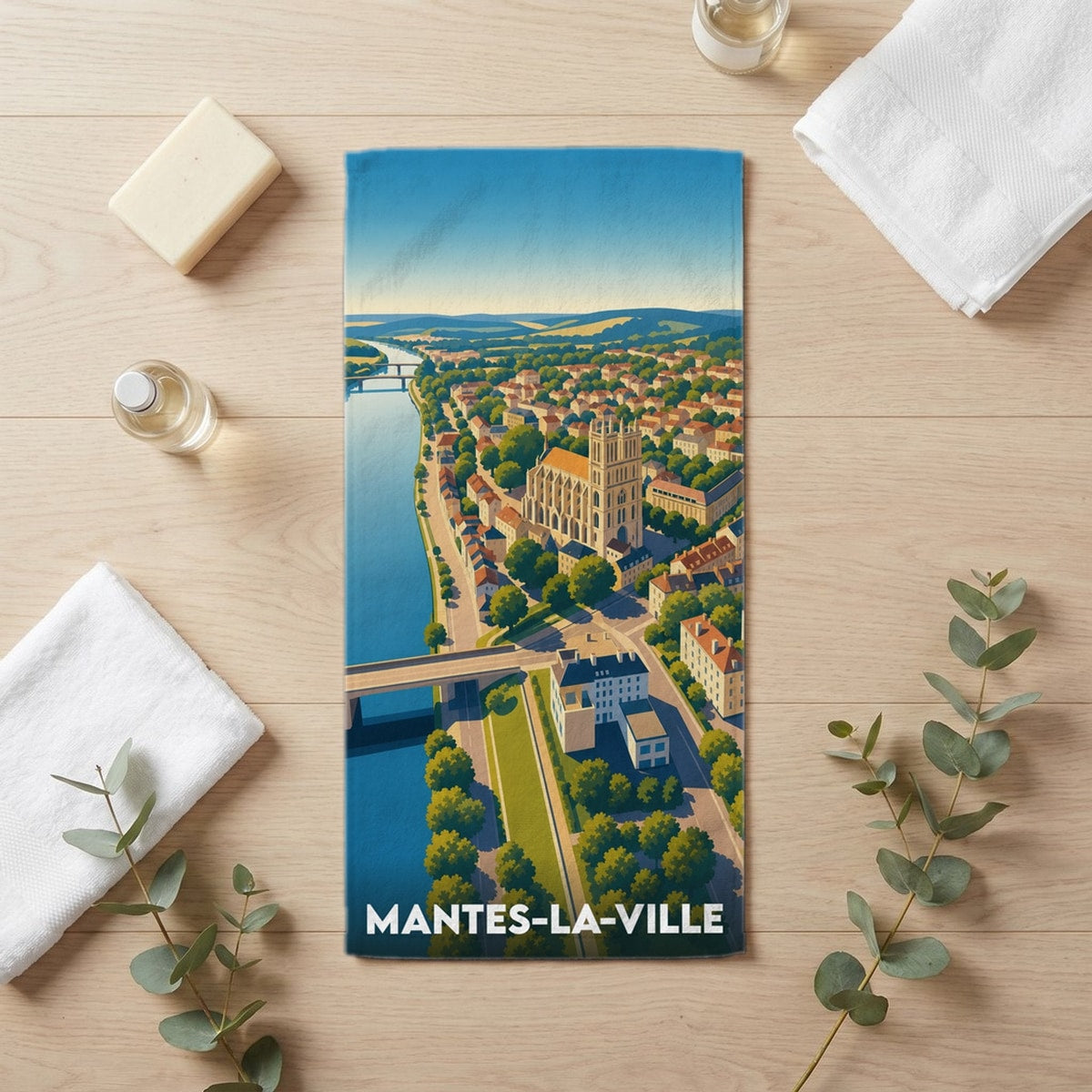 Serviette de bain 30 cm x 60 cm souvenir de Mantes-la-Ville