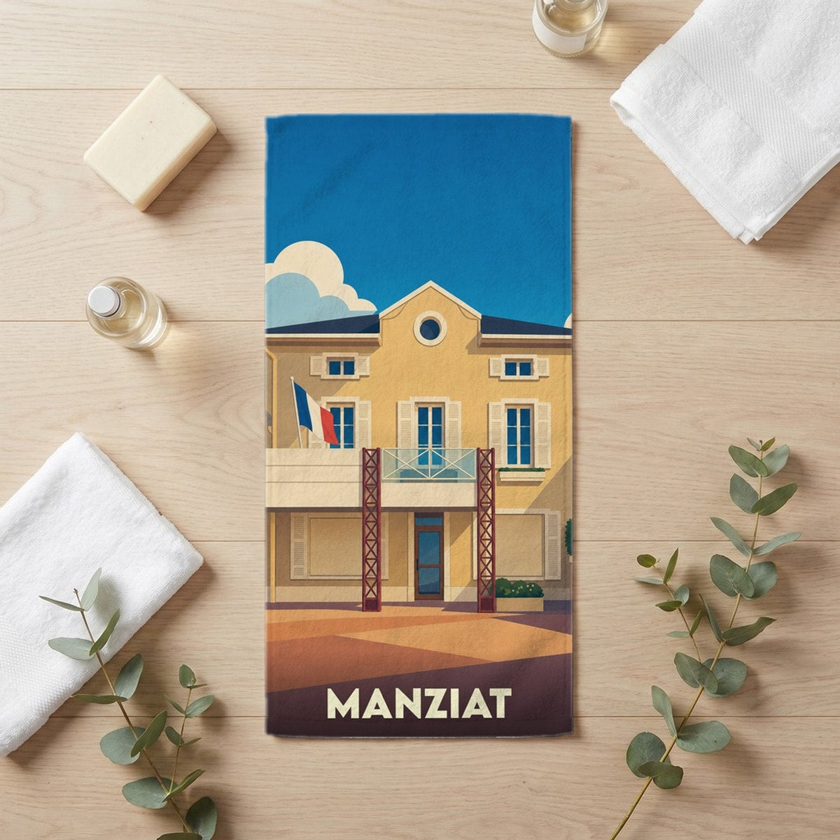 Serviette de bain 30 cm x 60 cm souvenir de Manziat