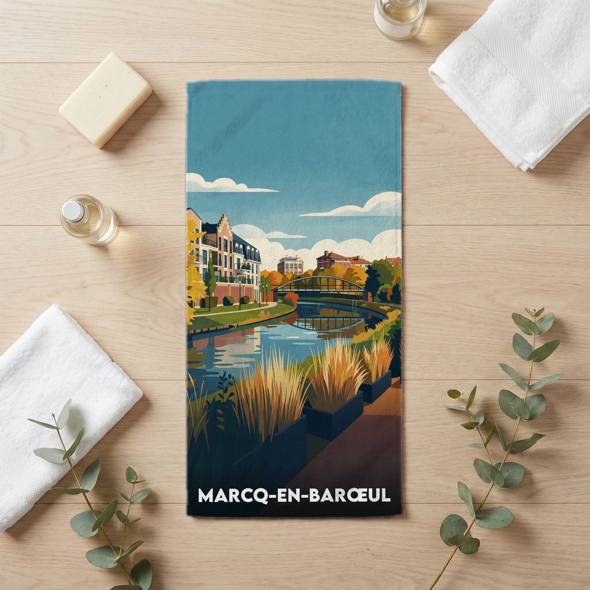 Serviette de bain 30 cm x 60 cm souvenir de Marcq-en-Barœul