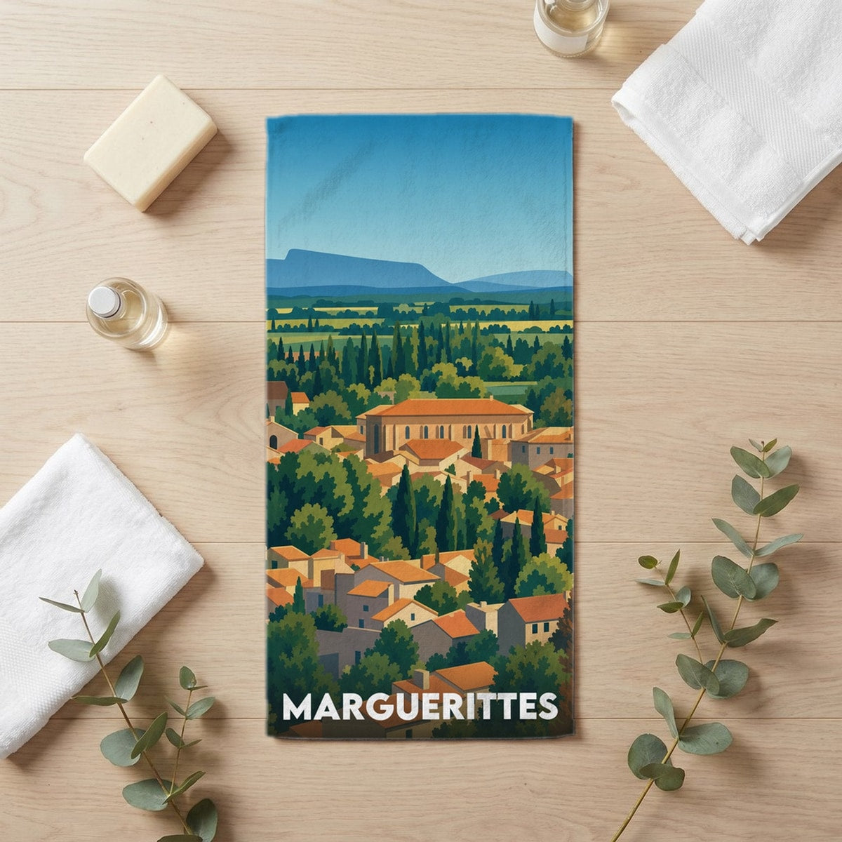 Serviette de bain 30 cm x 60 cm souvenir de Marguerittes