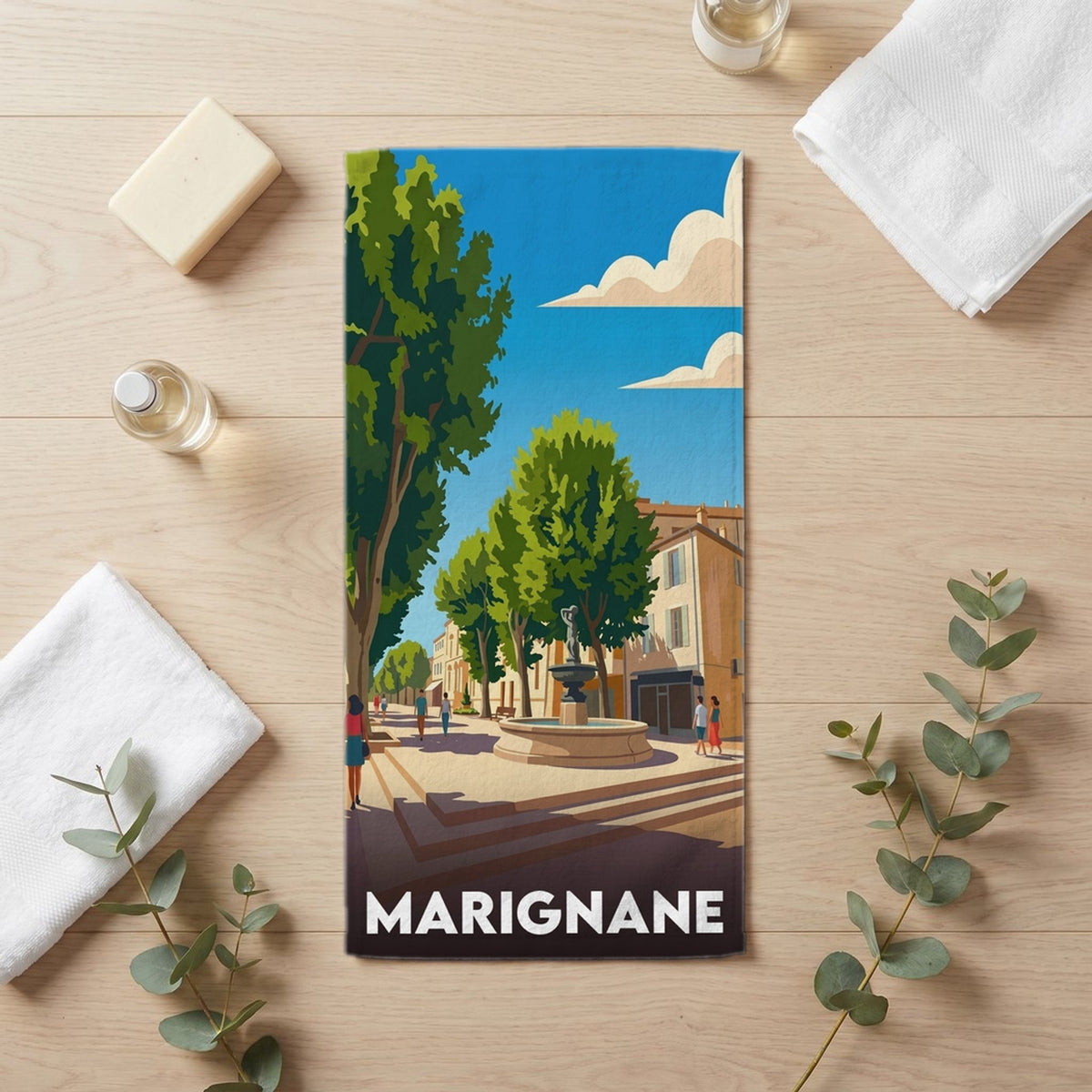 Serviette de bain 30 cm x 60 cm souvenir de Marignane