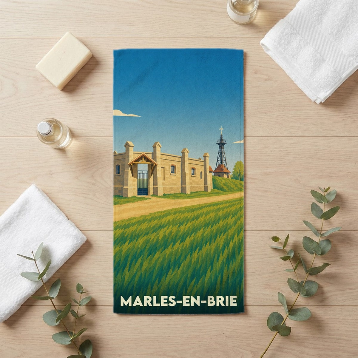 Serviette de bain 30 cm x 60 cm souvenir de Marles-en-Brie