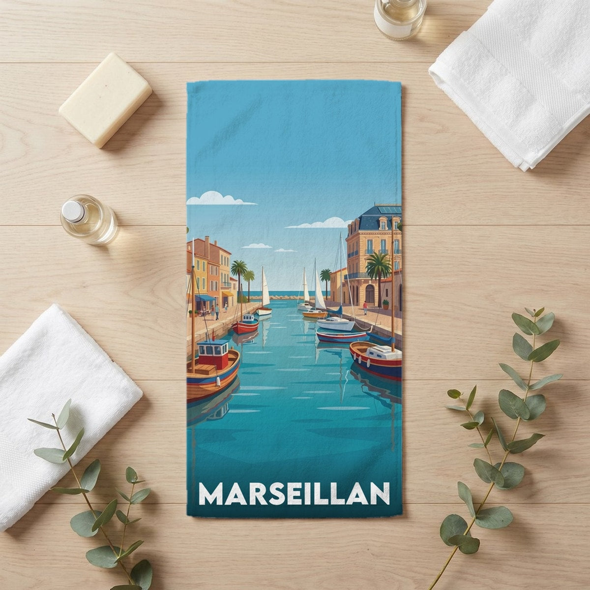Serviette de bain 30 cm x 60 cm souvenir de Marseillan