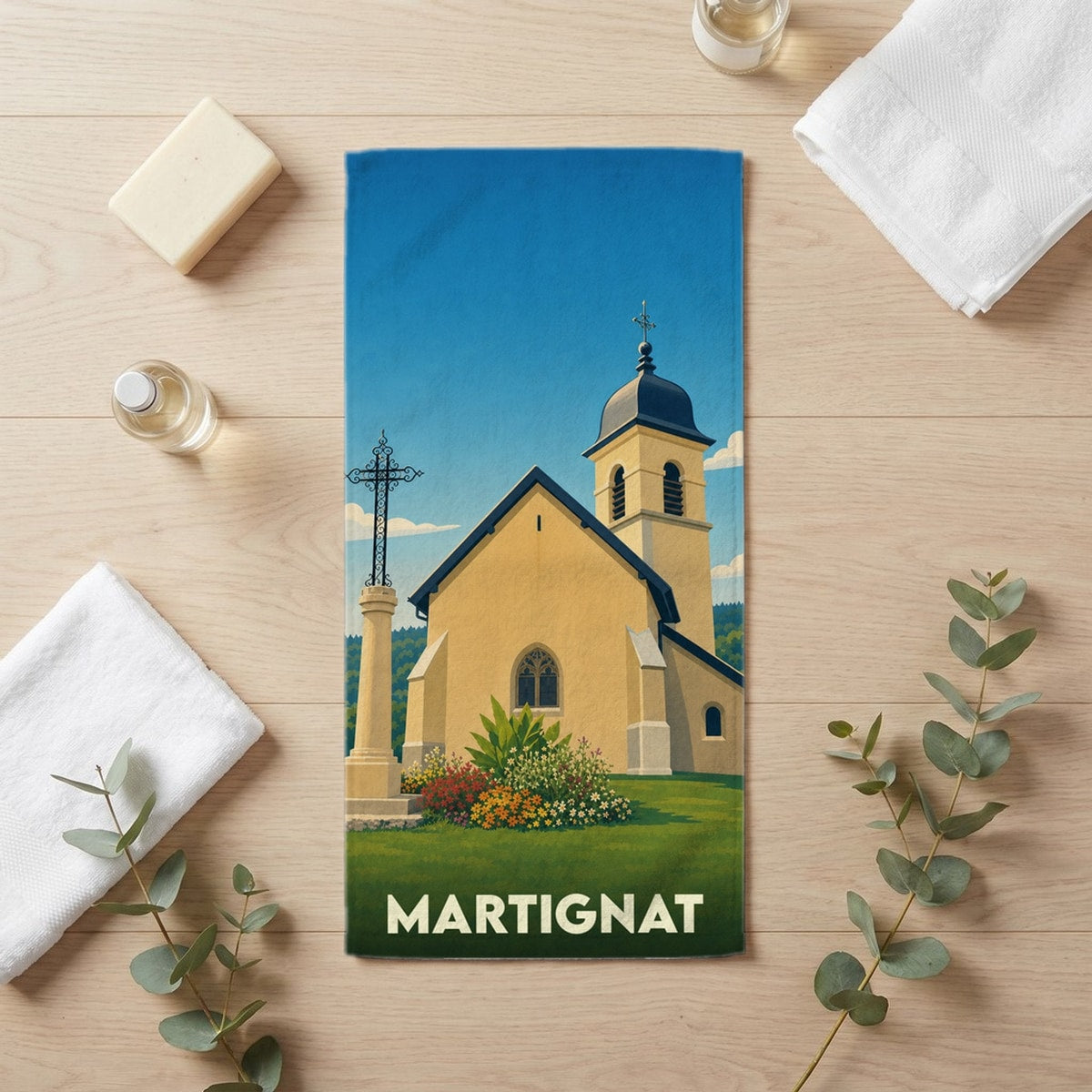 Serviette de bain 30 cm x 60 cm souvenir de Martignat